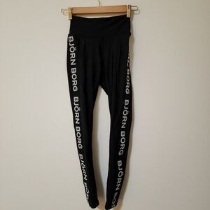 Bjorn Borg Hydro Pro Tights Legging Pants Size 6 Black White Logo Nylon Spandex